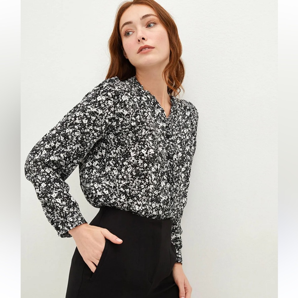 Lucky Brand Parisian Ditsy Floral Long Sleeve Blouse